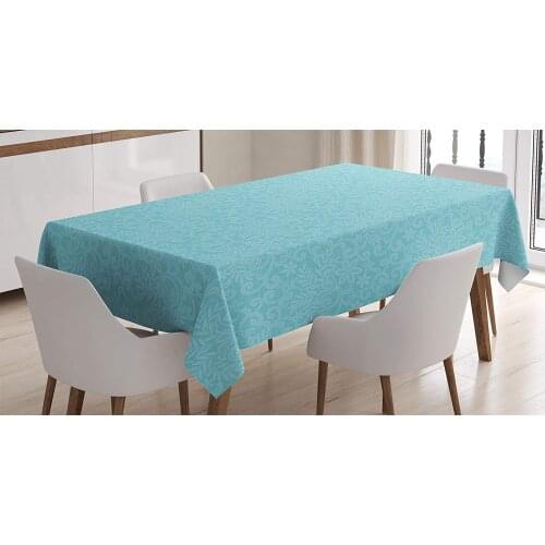 Turquoise Decor Tablecloth Ornate Repeating Lace Floral Retro Motifs Romantic Bohemian Dining Room Kitchen Table Cover