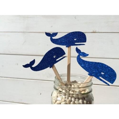 GLITTER WHALE cupcake toppers wedding baby shower birthday decorations food picks