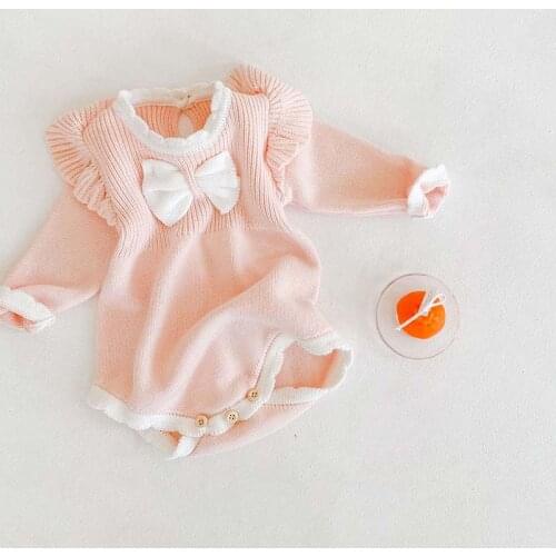 Baby Girls Bodysuits Long-sleeved Sweater Jumpsuit Autumn Body Baby Girl Clothes Baby Knitted Bow-knot Clothing