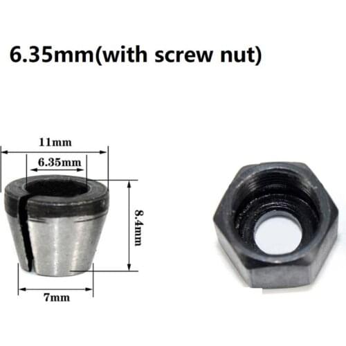 Collet Chuck Adapter With Nut 1set 6mm 6.35mm 8mm Carbon Steel For Engraving Trimming Machine Woodworking Tool Wood Router Parts