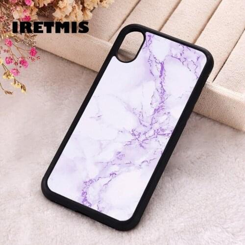 Iretmis 5 5S SE 2020 Phone Cover Case for iPhone 6 6S 7 8 Plus X Xs XR 11 12 Mini Pro Max Purple violet and white marble print