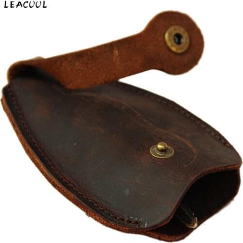 LEACOOL Vintage Crazy Horse Genuine Leather Key Wallet Keychain Covers Key Case Bag Men Key Holder Housekeeper Keys Organizer