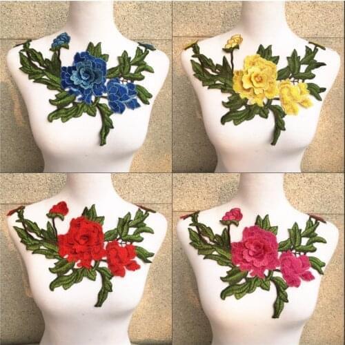 1pc Rose Flower Floral Collar Sew Patch Applique Badge Embroidered Bust Dress Handmade Craft Ornament Fabric Stickers