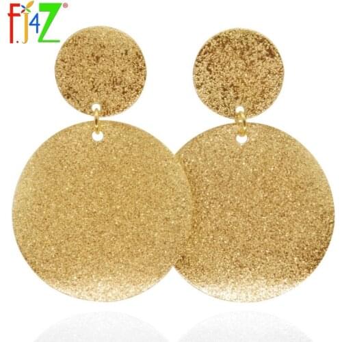 F.J4Z 2017 New Arrival Best-selling Scrub Shining Round Piece Girls Metal Dangle Earring Retro Exaggerated Earring