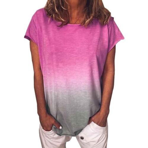 Tshirt RainBow Gradient Print Tops Women Ladies Short Sleeve Loose Casual T-shirt Plus size S-5XL 2019 Summer Women T-shirts