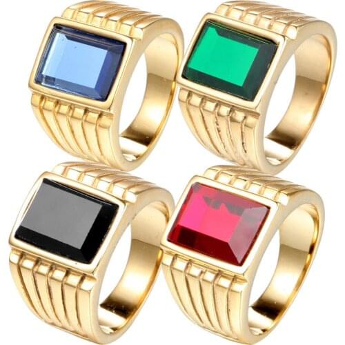 Stainless Steel Stones Colorful Rings Men Big Stone Biker Ring Jewelry Gift Size 7-12