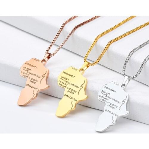 Africa Map Pendant Necklace for Women Geometric Jewelry Stainles Steel Chain Vintage Collares Necklaces