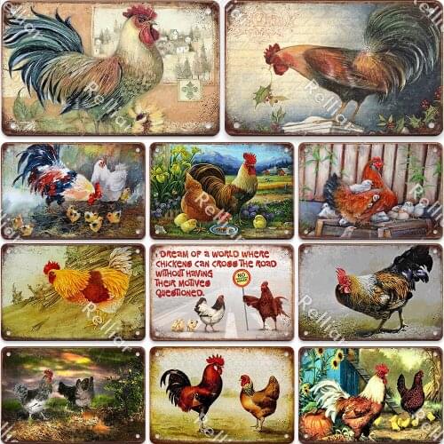 Fresh Eggs Metal Sign Cute Animals Tin Painting Vintage Happy Chicken Poster Bar Home Farm Wall Decoration Retro Plaque