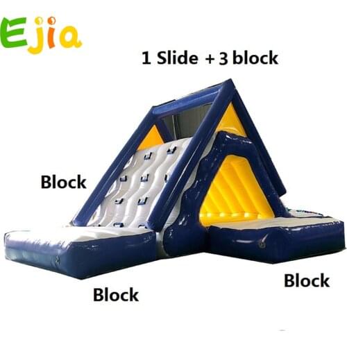 Sea/lake inflatable floating water trampoline park triangle water slide for adults and children climbing slide water park