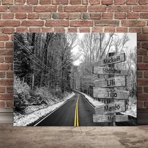 Custom Wall Art Custom Name Canvas Painting Black and White Canvas Art Road Sign Posters and Prints Couple Gifts for Anniversary