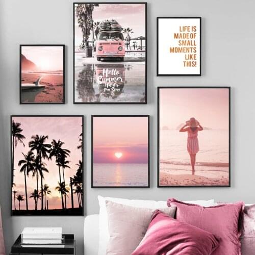 Wall Poster Summer Seascape Coconut Tree Beach Canvas Painting Art Sunset Picture Prints Living Room Bedroom Nordic Simple Decor