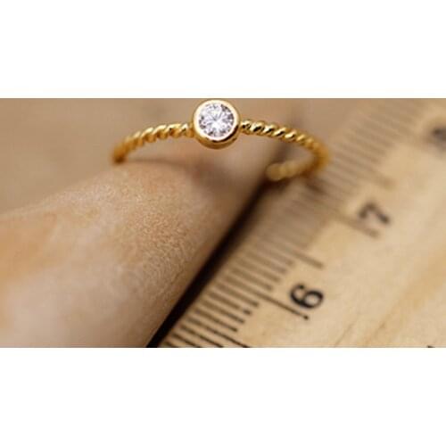 Real Solid 24K Yellow Gold Ring Women Luck White Zircon Twist Band Ring US5-8 1-1.5g Best Gift