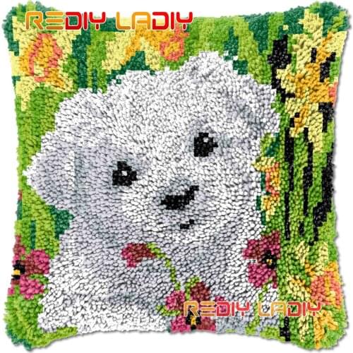 Latch Hook Cushion Westie In Daffodils DIY Needlepoint Kits Chunky Acrylic Yarn Arts Crocheting Lofty Pillow Case Hobby & Crafts