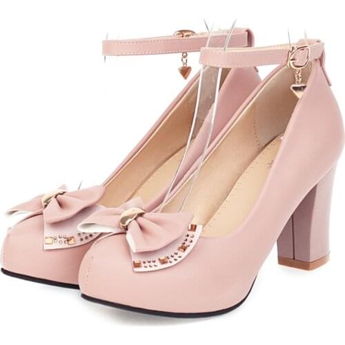 2021 New 4 Colors High Heels Shoes Women Pumps Fashion Pu Leather Platform Shoes Woman Round Toe Mary Jane Shoes Mujer