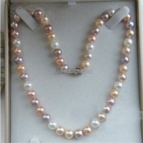New 8mm Multicolor Simulated-Pearl Necklace 18" 2pc/lot Fashion womens Party Jewelry