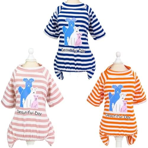 Newest Dog Pajamas Pet Cat Clothes Strips Hoodies Shirt Dog Jumpsuit Pyjamas At Home Bichon Teddy Small Dogs Clothing Pajamas XL
