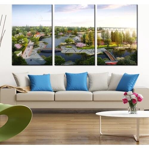 New 3 Pieces/sets Canvas Art Lake Bridge Canvas Paintings 3 Panels HD Decorations For Home Wall Art Prints Canvas Unframed\A337