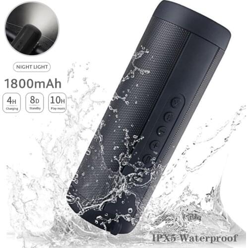 T2 Portable Bluetooth Speaker Outdoor Waterproof LED Woofer Wireless Column Speaker Supports TF Card FM Radio Auxiliary Input