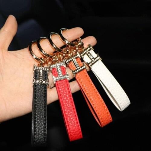 Luxury Fashion brand diamond Leather PU Keychain Lanyard Men Women high quality Buckle Car Key Ring Holder Jewelry Gift