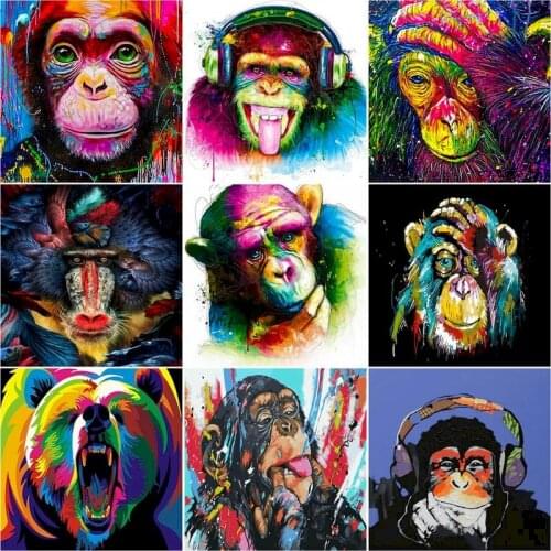 RUOPOTY Oil Painting By Numbers Monkey Modern Colorful Animal Picture DIY Acrylic Paint By Numbers Home Decor Unframed