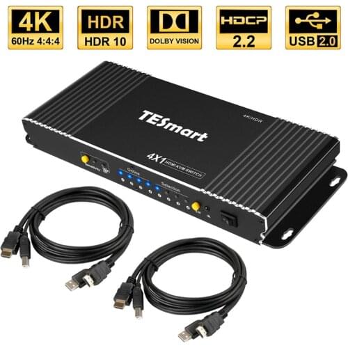 TESmart Ultra HD 4x1 HDMI KVM Switch Audio Switcher 4K@30Hz Supports USB 2.0