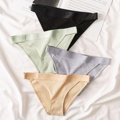 3Pcs Cotton Womens Panties Soft Striped Women Underpants Solid Girls Briefs Sexy Female Lingerie Comfort Intimate Underwear