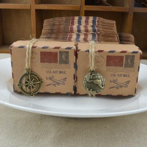 50pcs kraft paper candy box old paper airplane mail gift box chocolate box earth compass packing box suitable for travel wedding