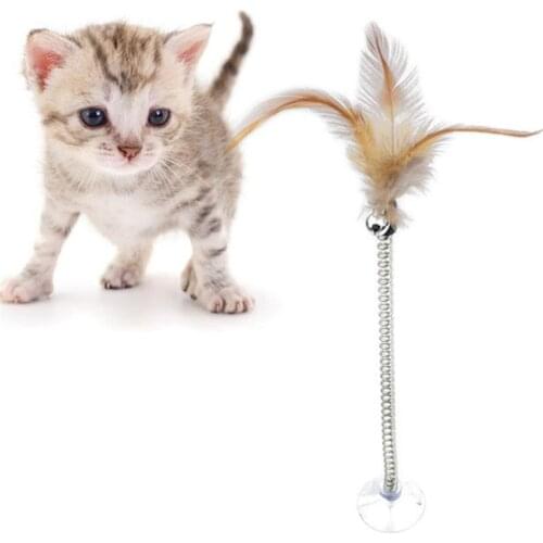 Funny Cat Toys Elastic Feather Bell Toys Spring Sucker Toys Cat Kitten Interactive Cat Scratcher Teaser Pet Products For Cat