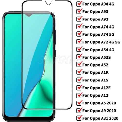 Screen Protector For OPPO A72 A74 A92 A93 A94 A5 A9 2020 Tempered Glass OPPO A53 A52 A54 A32 A31 A8 A1k A15 A12 Protective Glass