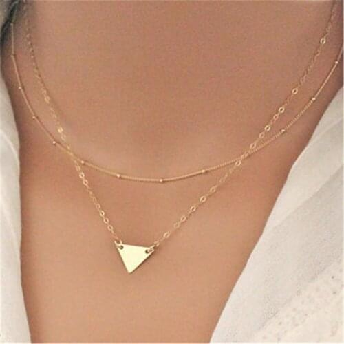 Women Fashion Multi layer Necklace Gold Double Chain Tiny triangle Necklaces delicate Gold Body gros collier femme Jewelry