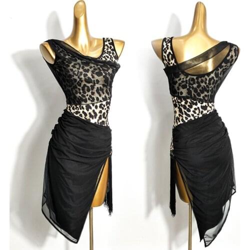 Latin Dance Dress Women Sexy Leopard Print Irregular Tassel Dresses Rumba Salsa Samba Cha Cha Ompetition Performance Wear DN6221