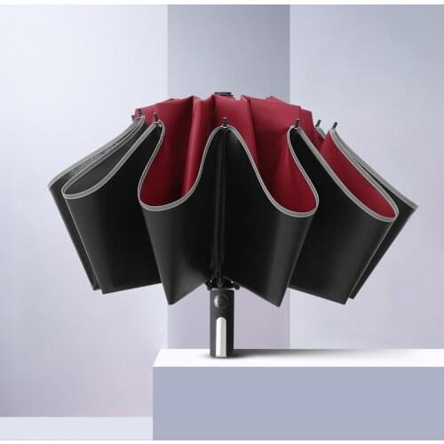 Automatic Umbrella Rain Luminous Umbrella 3 Folding Parasol Compact Large Travel Business Reverse Umbrella Vinyl Wind Resistant