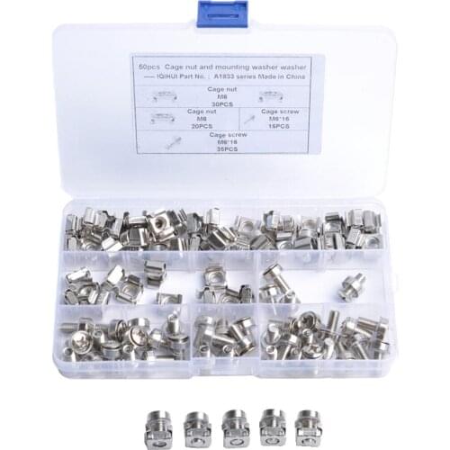 100 Pack Lot - M6X16 Rack Mount Cage Nuts & Screws w/ Washers - Square Clips