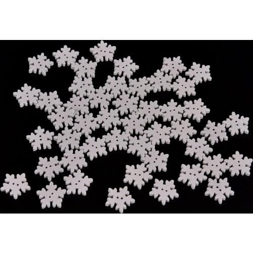50pcs 18mm Wood Christmas Snowflake Buttons DIY Craft White Snow Flakes Wooden Sewing Buckle