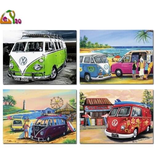 5D DIY Diamond Painting Ancient Bus Full Square Diamond Embroidery Car Diamond Mosaic Color Autos Home Decoration