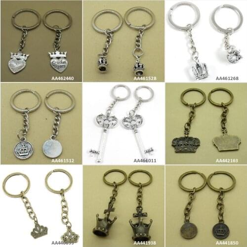 Antique Bronze Silver Plated Keychain Keyring Keytag Key Chain Ring Crown Round Sign Princess Tags Signs Imperial Crochet Queen
