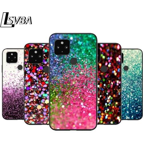 Glitter Sand Stone Shockproof Cover for Google Pixel 5 4 4a XL 5G Black TPU Soft Phone Case