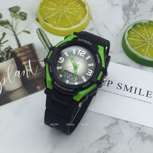 Spanish Analog-Digital Dual Display Talking Wrist Watch w/Alarm for The Blind and Low Vision, with Black Ruber Strap 861ZTS-GRN