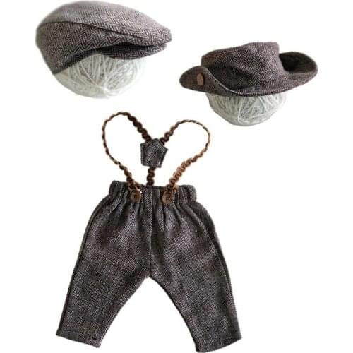 Long Pants and 2 Style Hats Set Accessories for Newborn Photography Props Plaid Costume Infant Baby Boy Little Gentleman Outfit