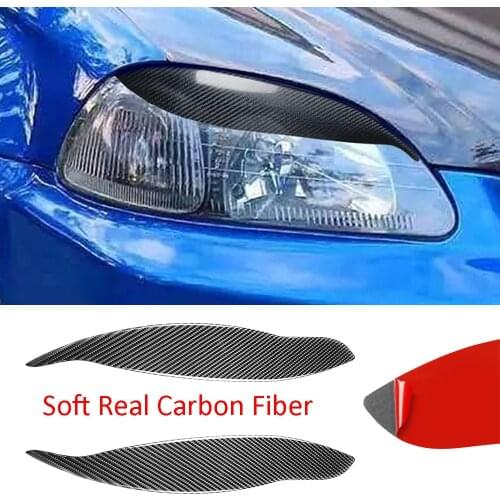Soft Carbon Fiber Headlight Eyelids Eyebrow Trim For Honda Civic EK9 SPORT 1999-2000