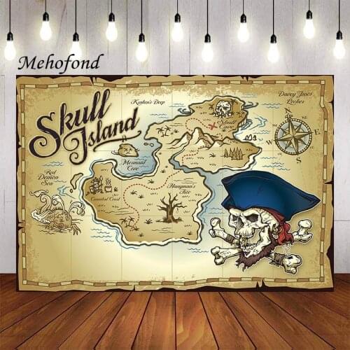 Mehofond Photography Background Adventure Pirate Skull Island Treasure Map Children Birthday Party Decor Backdrop Photo Studio