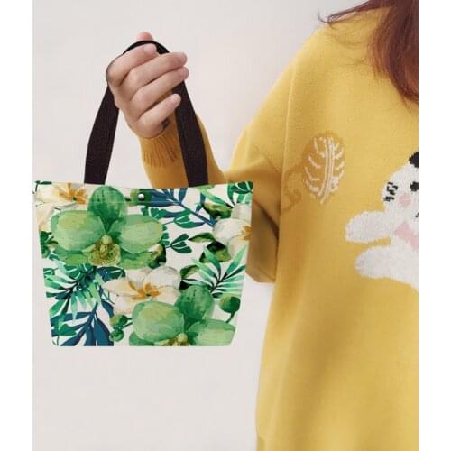 Personalized Canvas Tote Bag Pink Flower Green Tropical Leaves Print Shopping Bag Casual Women Handbag for Ladies 2021