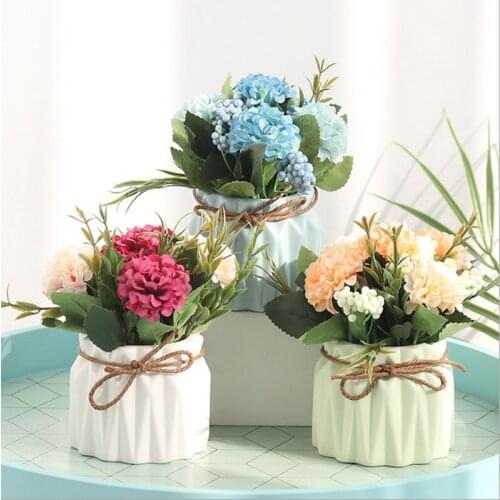 Simulation Hydrangea Potted Fake Flower With Pot Ornaments Small Bonsai Desktop Decorations Artificial Flower Planting