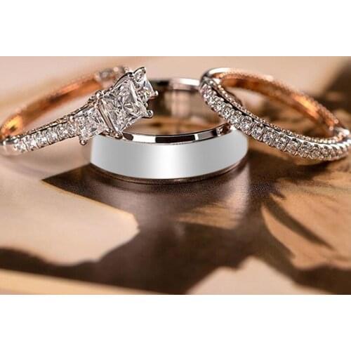 Luxury Female White Crystal Stone Ring Set Classic Silver Color Wedding Rings For Women Vintage Square Zircon Engagement Ring