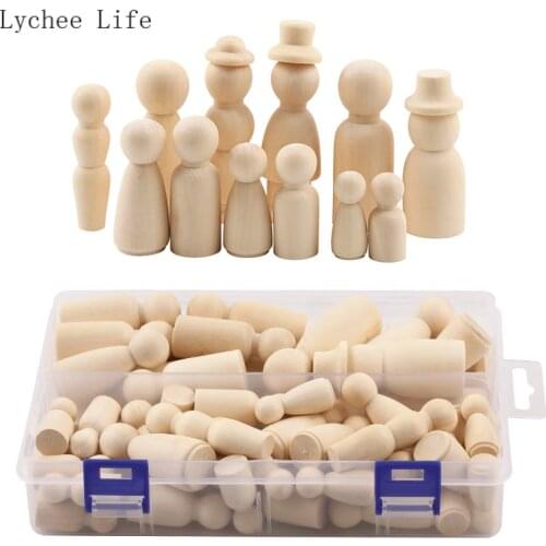 Lychee Life 55Pcs/lot Unfinished Wooden Peg Dolls Toy Boy And Girls Manual Figures Painting Dolls Handmade Wood Crafts