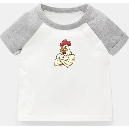 Cute Funny Cartoon Farm Yard Angry Chicken Design Newborn Baby T-shirts Toddler Graphic Raglan Color Short Sleeve Tee Tops