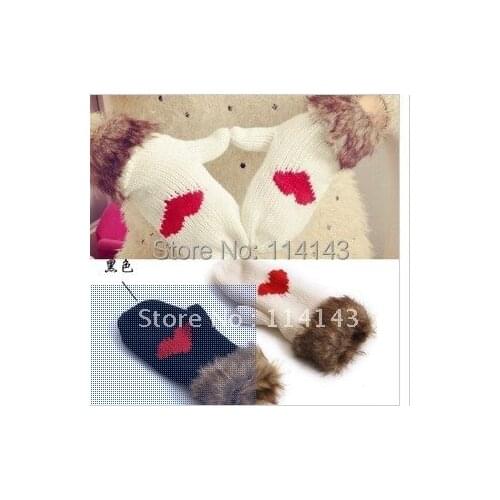 Cute Fur Heart Winter Knitted Gloves,Free Shipping
