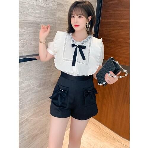 Fashion tall waist stereo bowknot is symmetrical type A - Line wide-legged pants pocket new summer