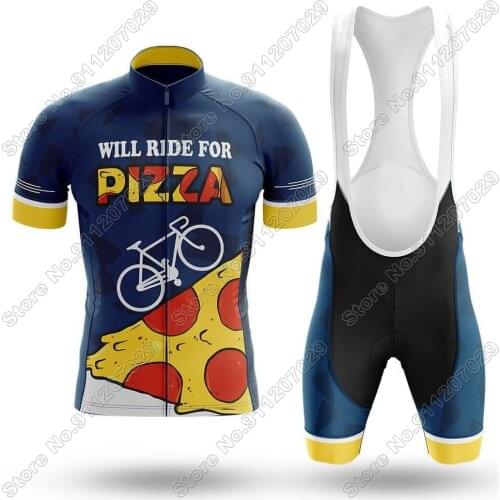 Will Ride For Pizza 2021 Mens ycling Jersey Set Summer Cycling Clothing Road Bike Shirts Suit Bicycle Bib Shorts MTB Ropa