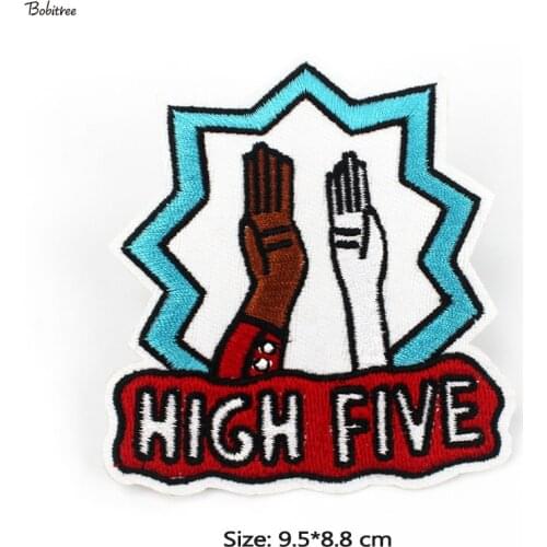 High Five Badge Size 9.5*8.8 cm Patches for Cloth Iron on Appliques Stripes Stickers for Cloth Jacket Backpack Decoration